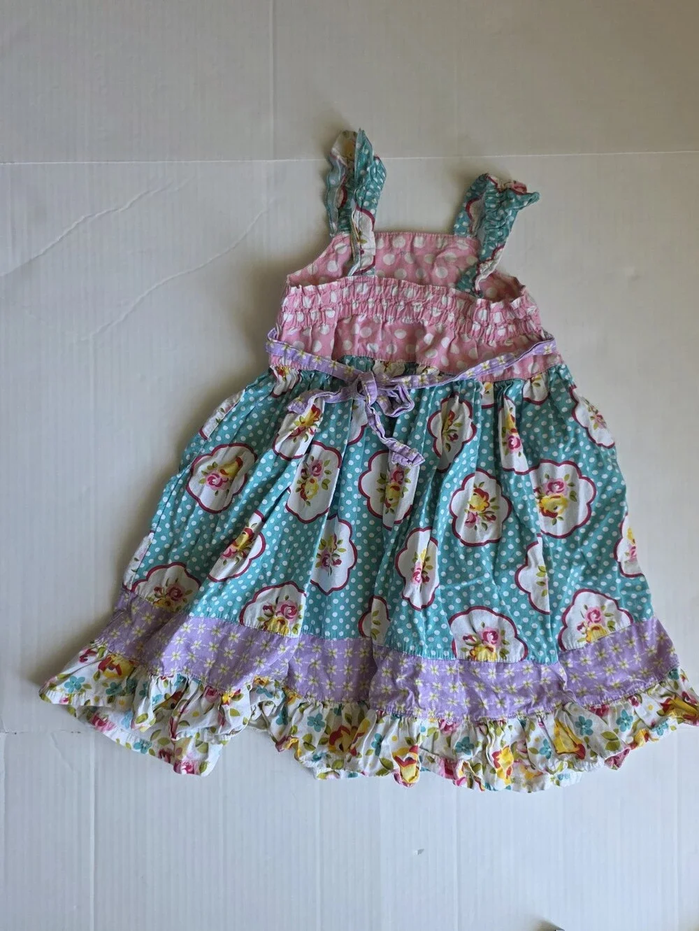 Jelly the Pug Blue Floral Polka Dot Girl Dress Strappy Summer Cottagecore